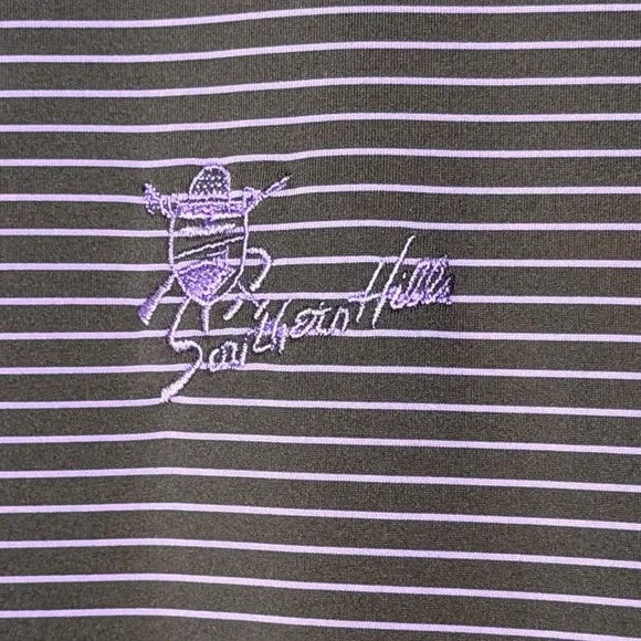 Peter Millar Polo L Purple Stripe St Andrews Logo Golf Shirt Summer Comfort - Picture 3 of 7